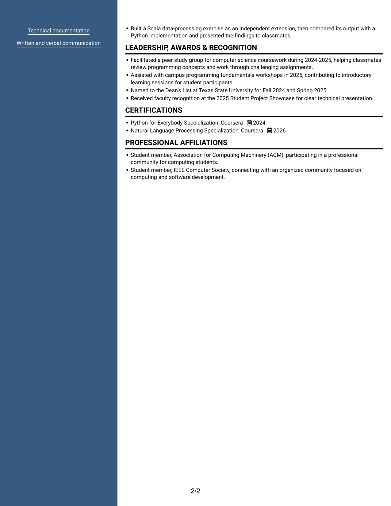 Resume example — page 2
