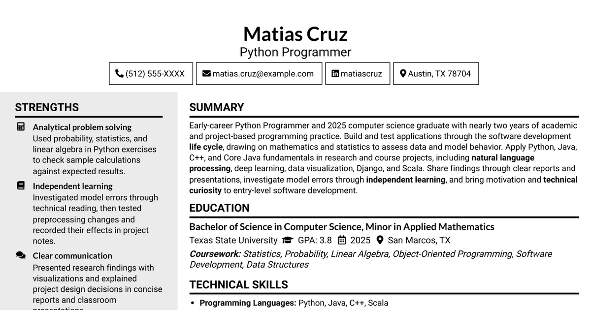 7 Entry-Level Python Programmer Resume Templates with Example
