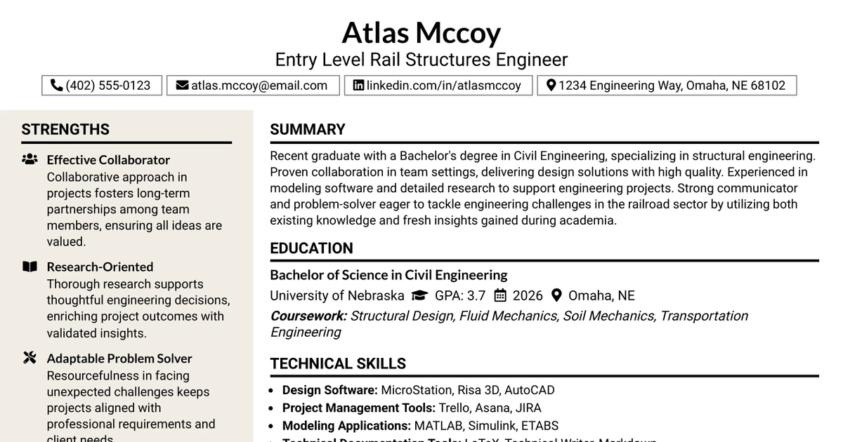 33 Entry Level Rail Structures Engineer Resume Templates with Example 2026 (ATS-Optimized)