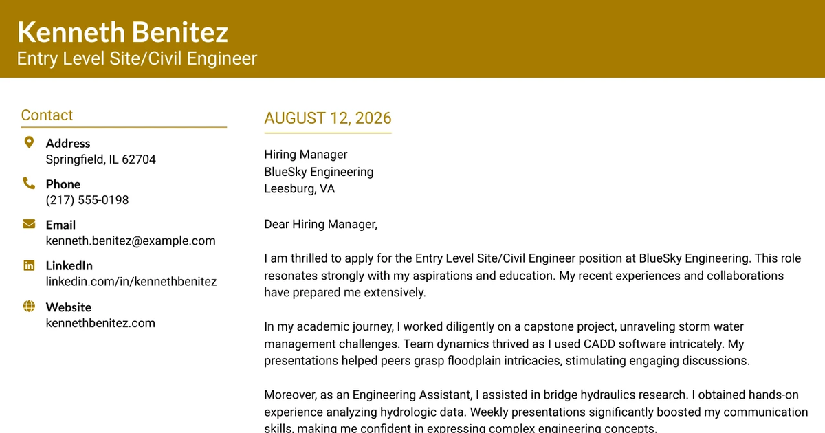 30+ Entry Level Site/Civil Engineer Cover Letter Templates with Example 2026