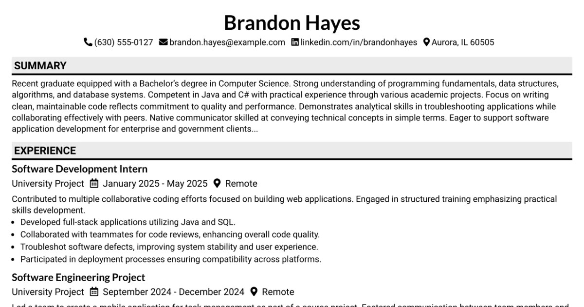 33 Entry Level Software Developer Resume Templates with Example 2026 (ATS-Optimized)