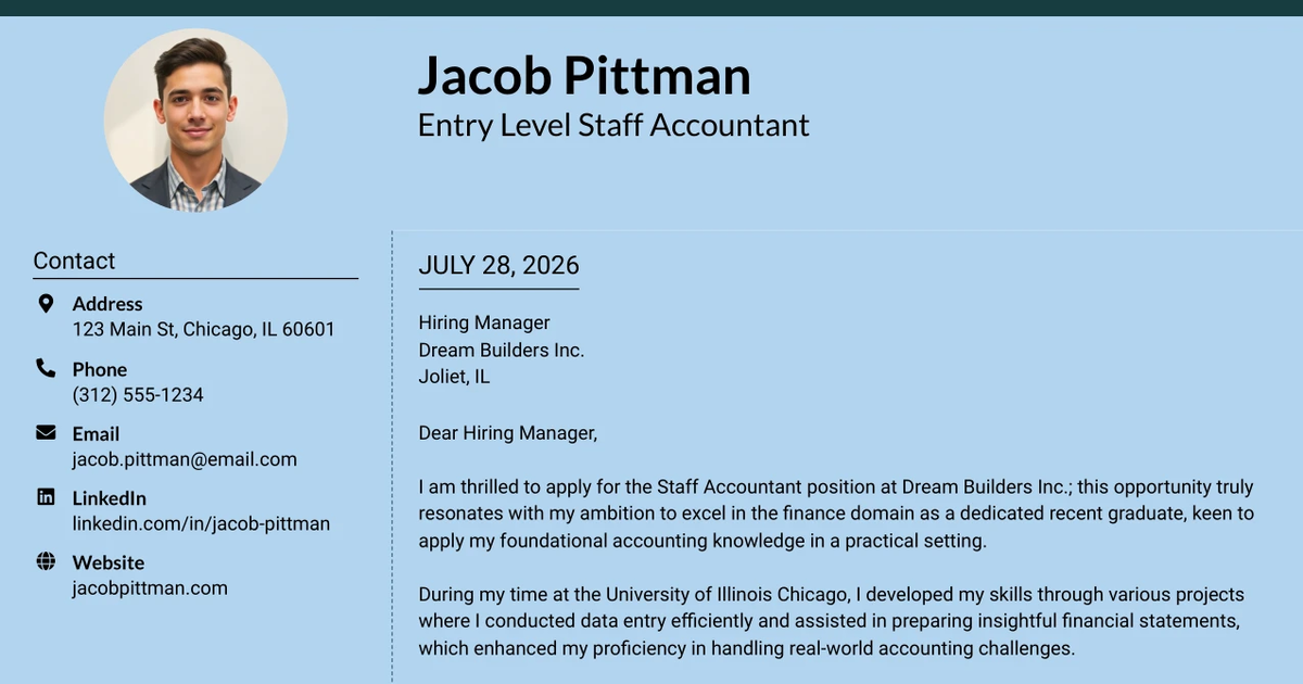 30+ Entry Level Staff Accountant Cover Letter Templates with Example 2026