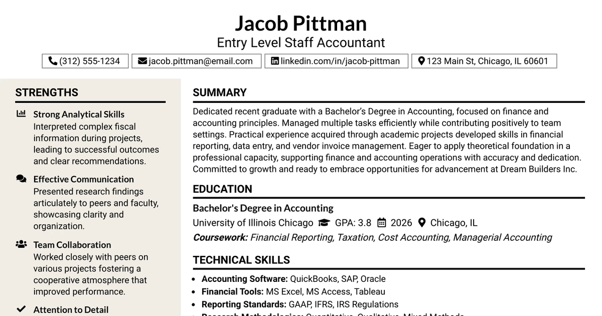33 Entry Level Staff Accountant Resume Templates with Example 2026 (ATS-Optimized)
