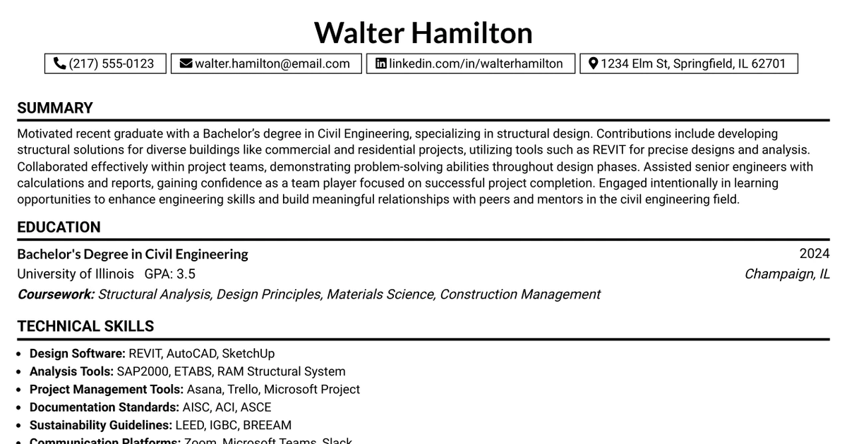 33 Entry-Level Structural Engineer Resume Templates with Example 2026 (ATS-Optimized)