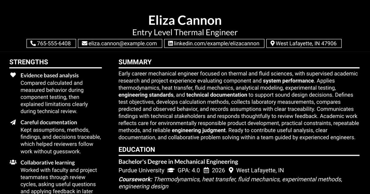 33 Entry-Level Thermal Engineer Resume Templates with Example 2026 (ATS-Optimized)