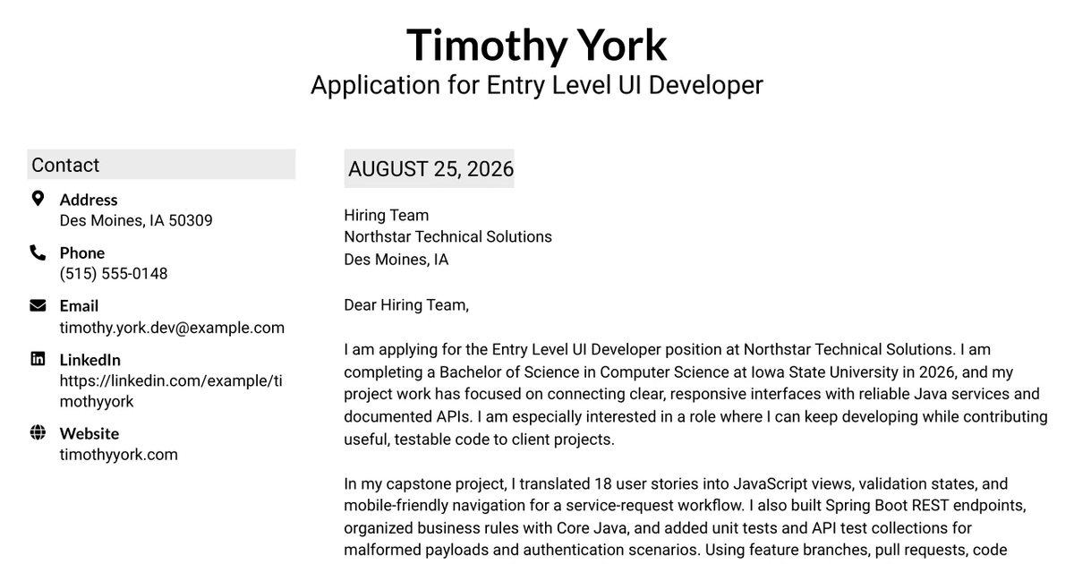 30+ Entry Level UI Developer Cover Letter Templates with Example 2026