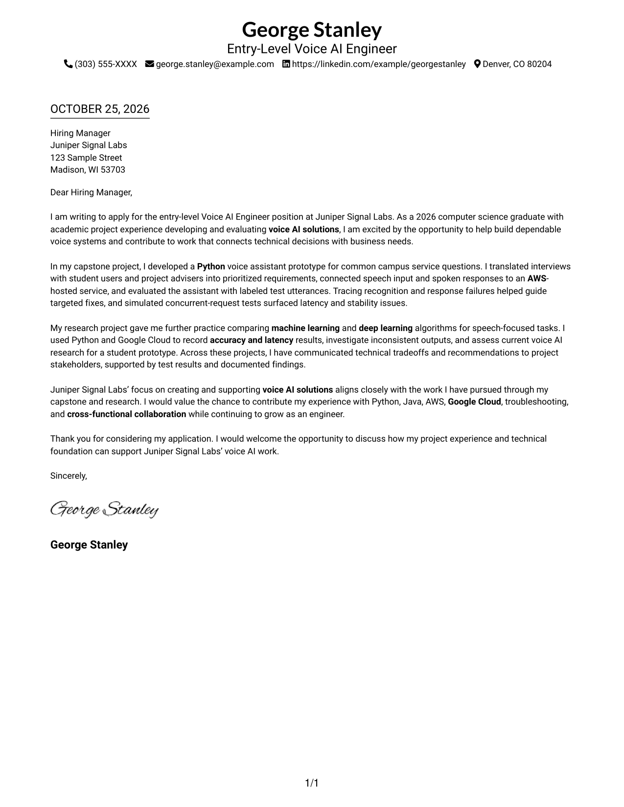 Cover letter example — page 1