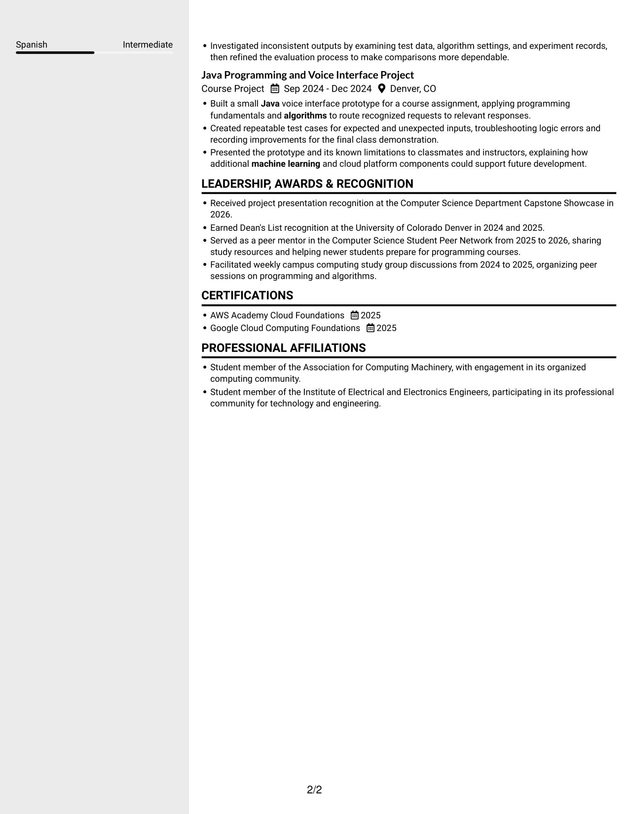 Resume example — page 2