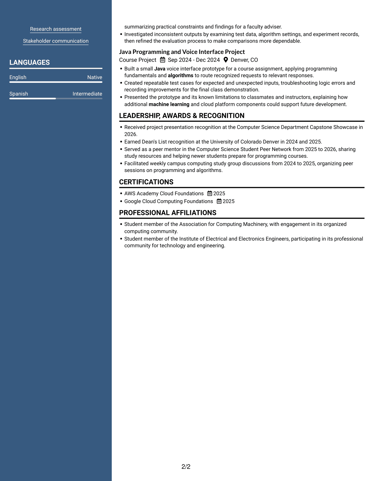 Resume example — page 2