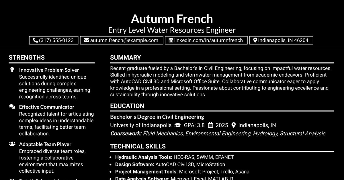 33 Entry Level Water Resources Engineer Resume Templates with Example 2026 (ATS-Optimized)