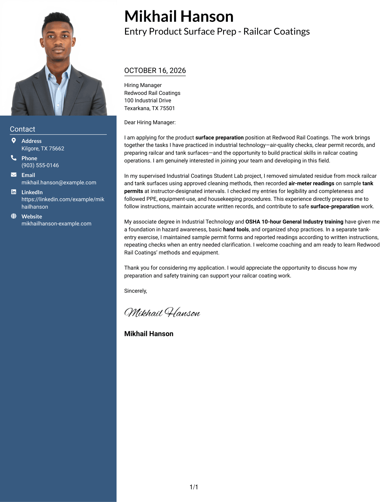 Cover letter example — page 1