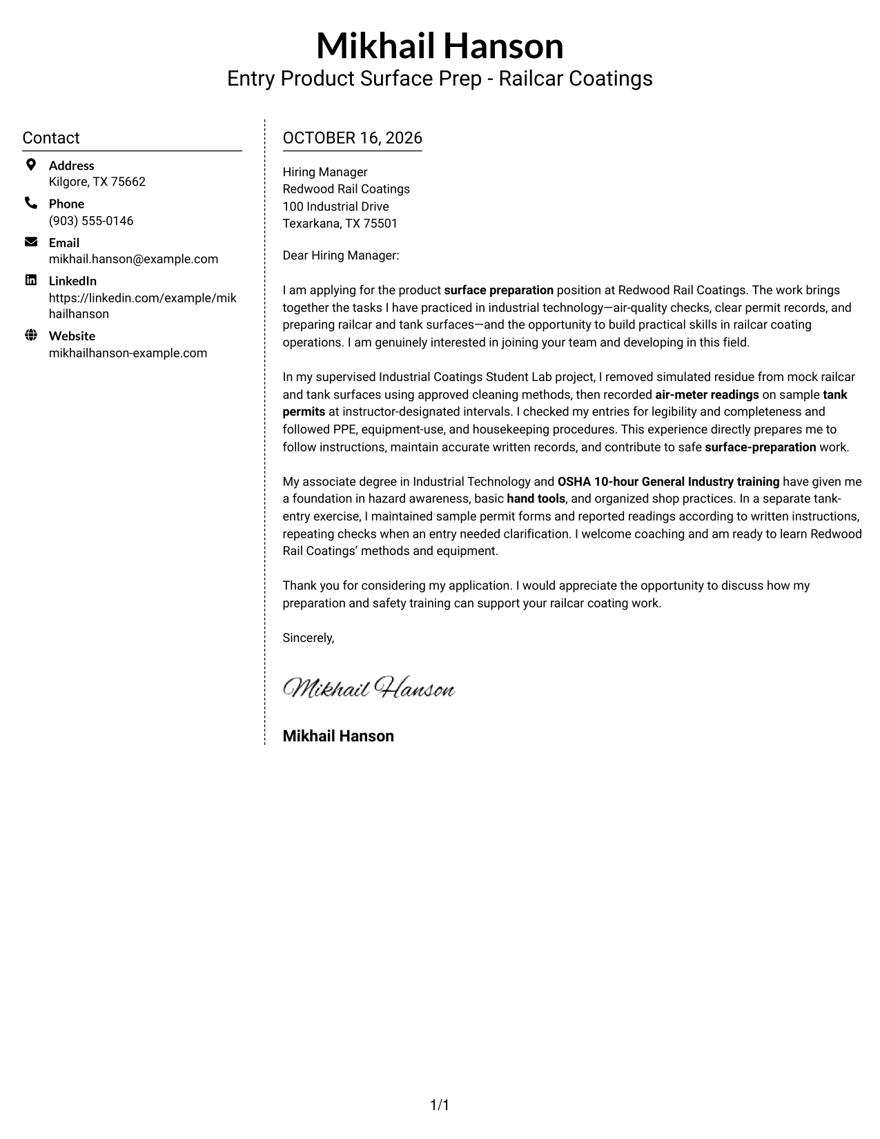Cover letter example — page 1