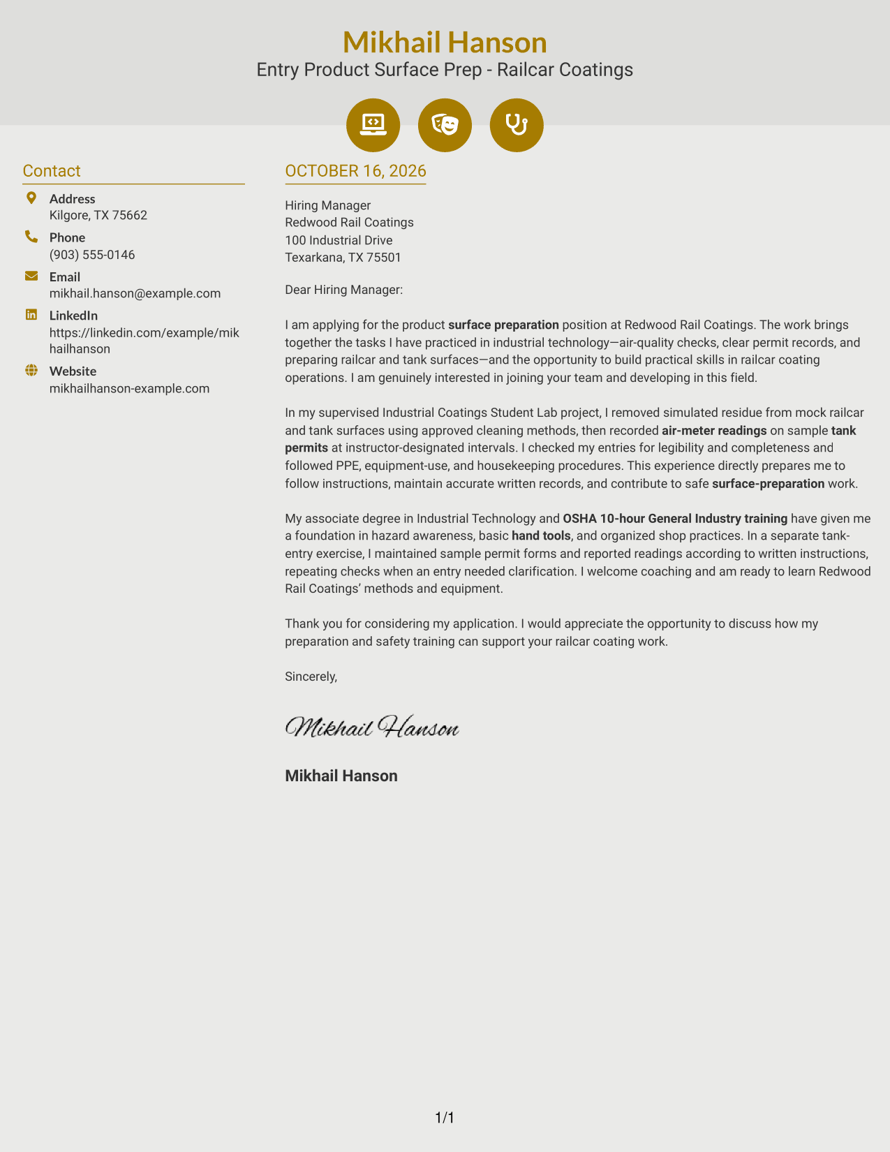 Cover letter example — page 1