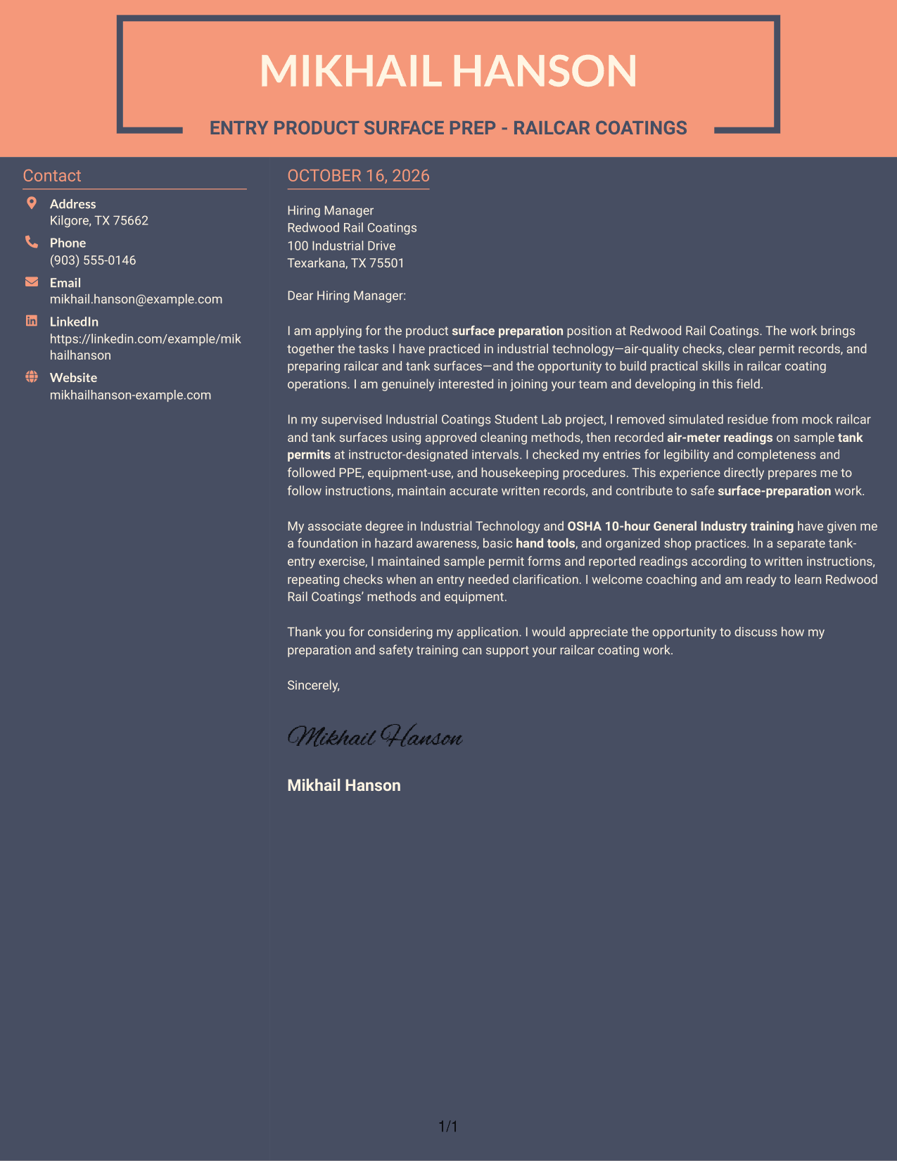 Cover letter example — page 1