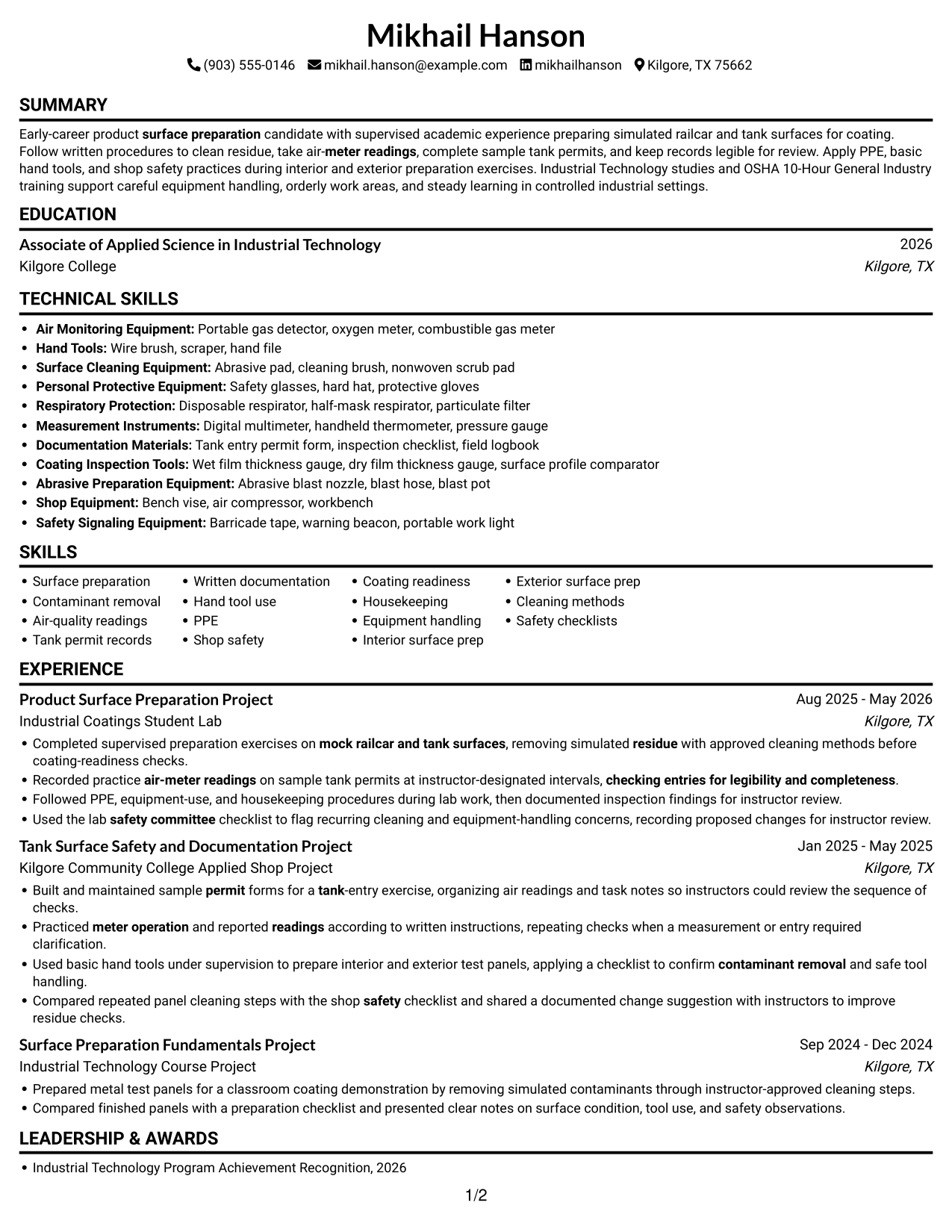 Resume example — page 1