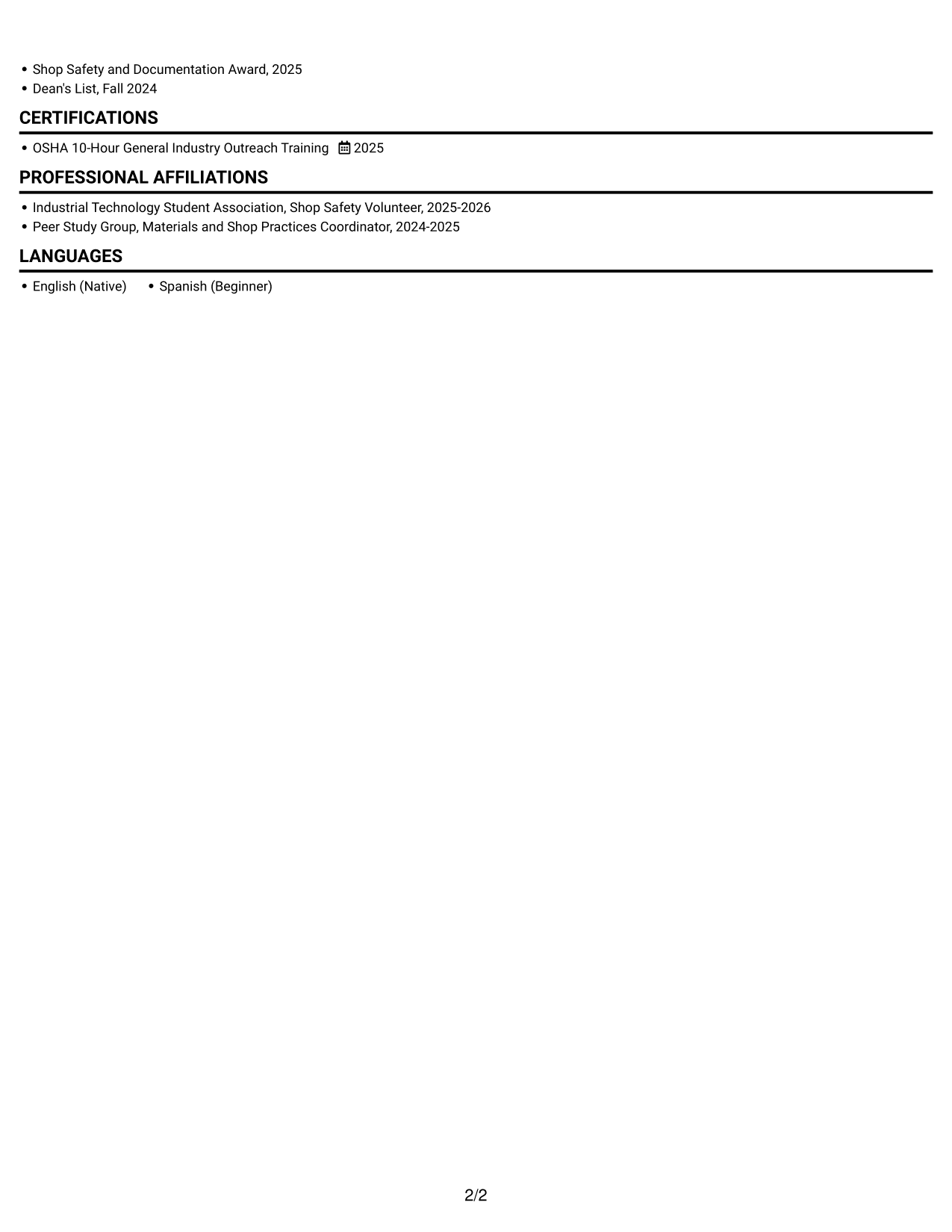 Resume example — page 2