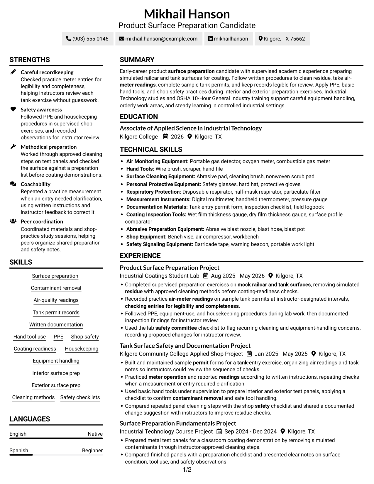 Resume example — page 1