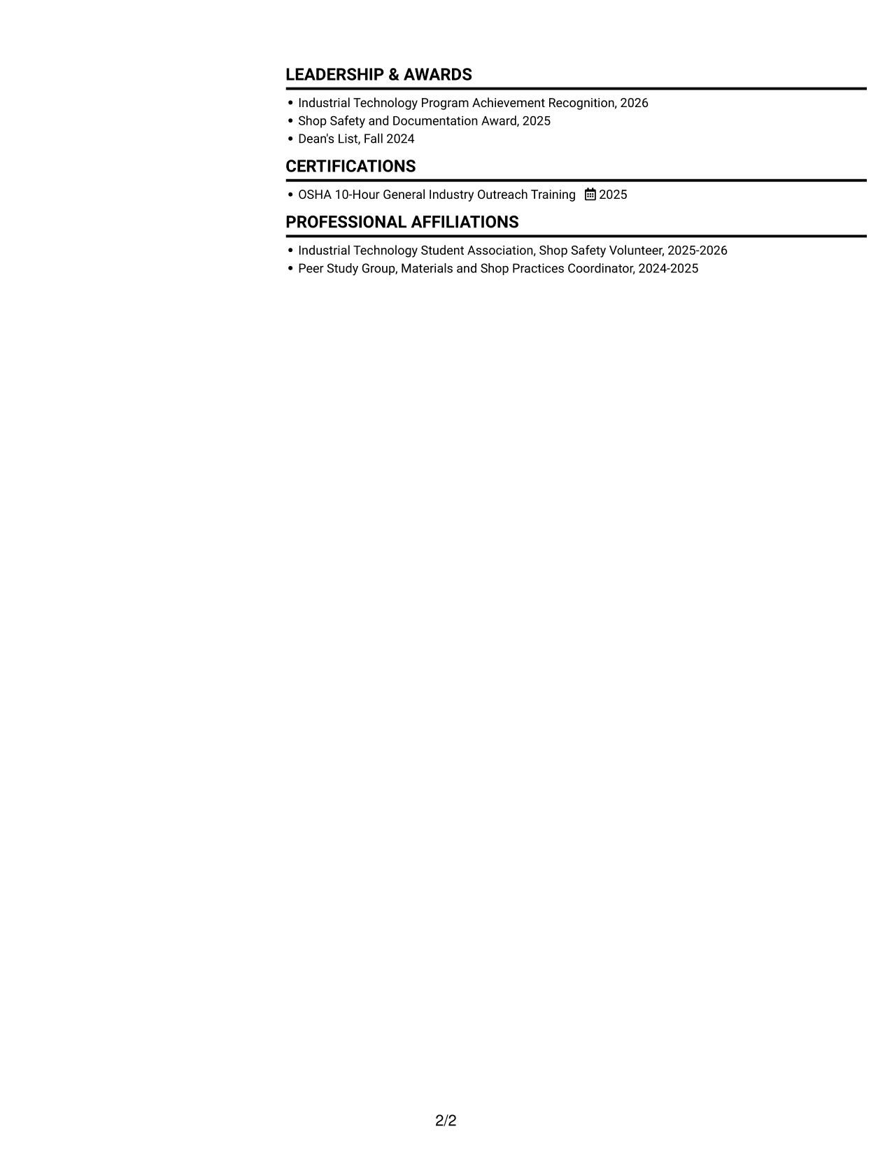 Resume example — page 2