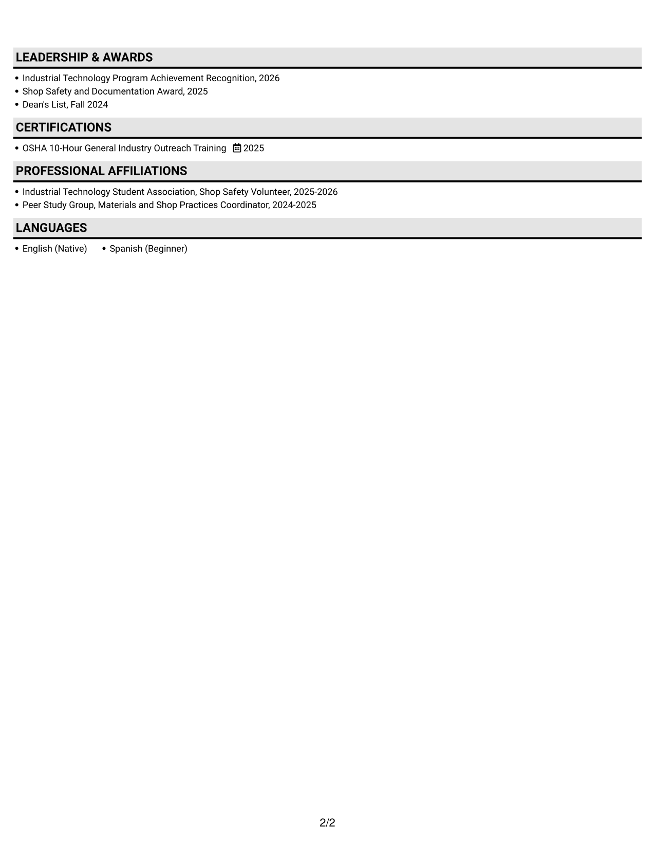 Resume example — page 2