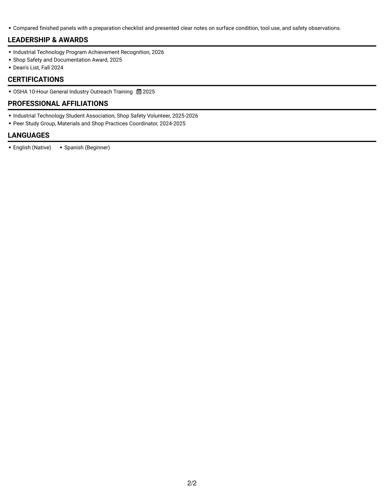 Resume example — page 2
