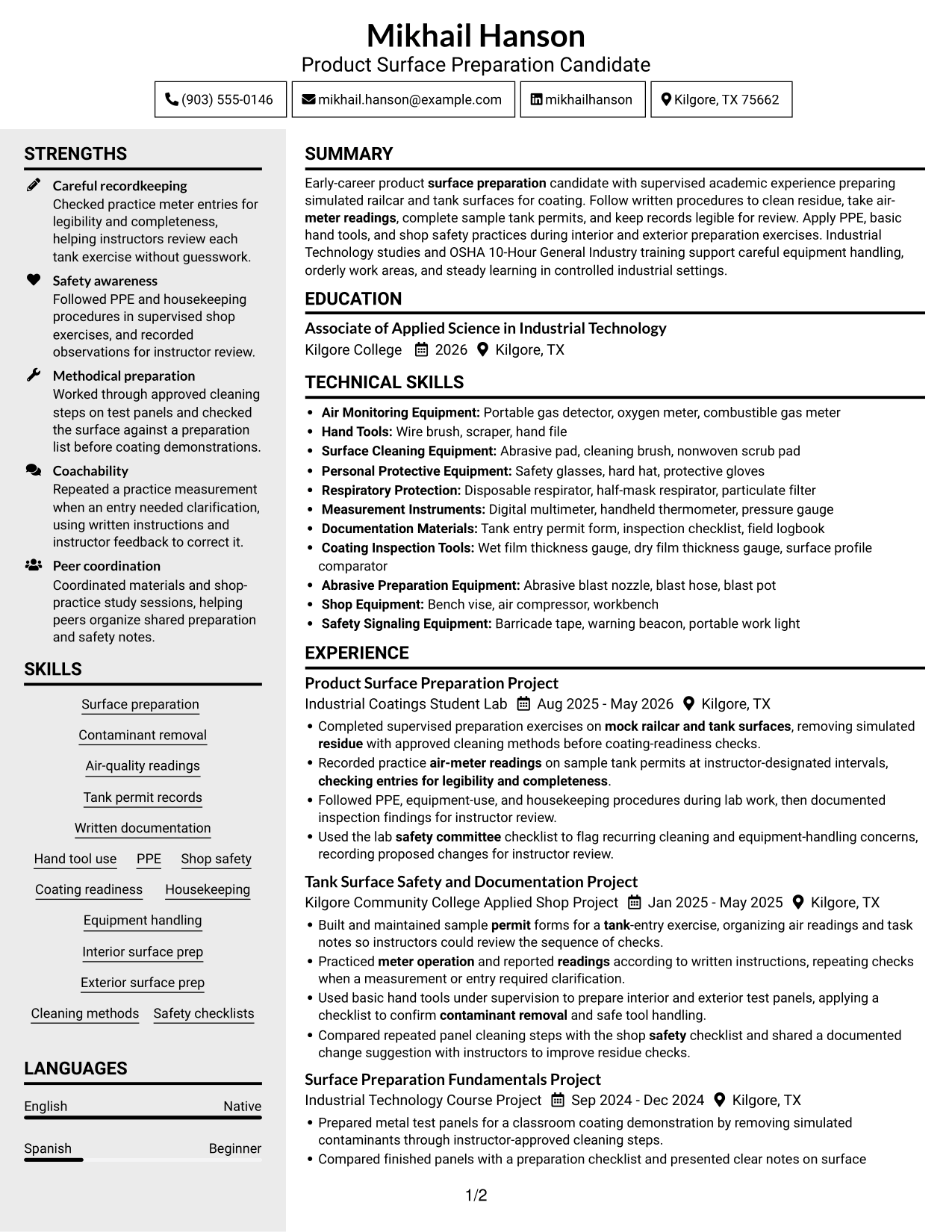 Resume example — page 1