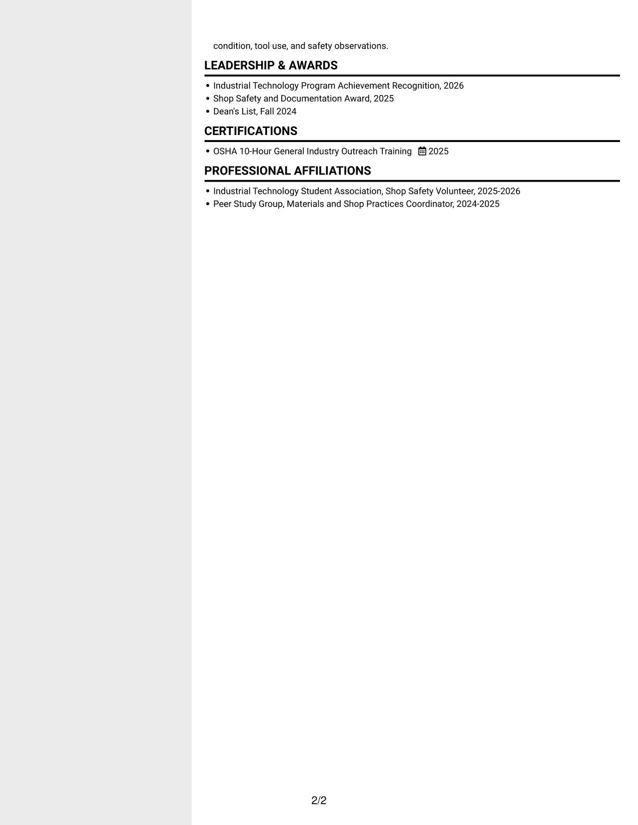 Resume example — page 2