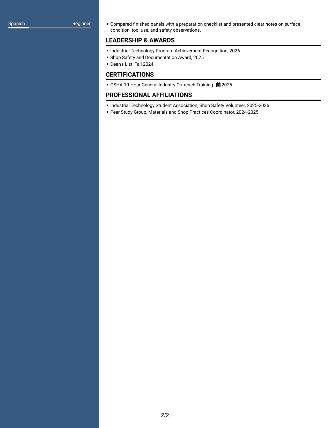 Resume example — page 2