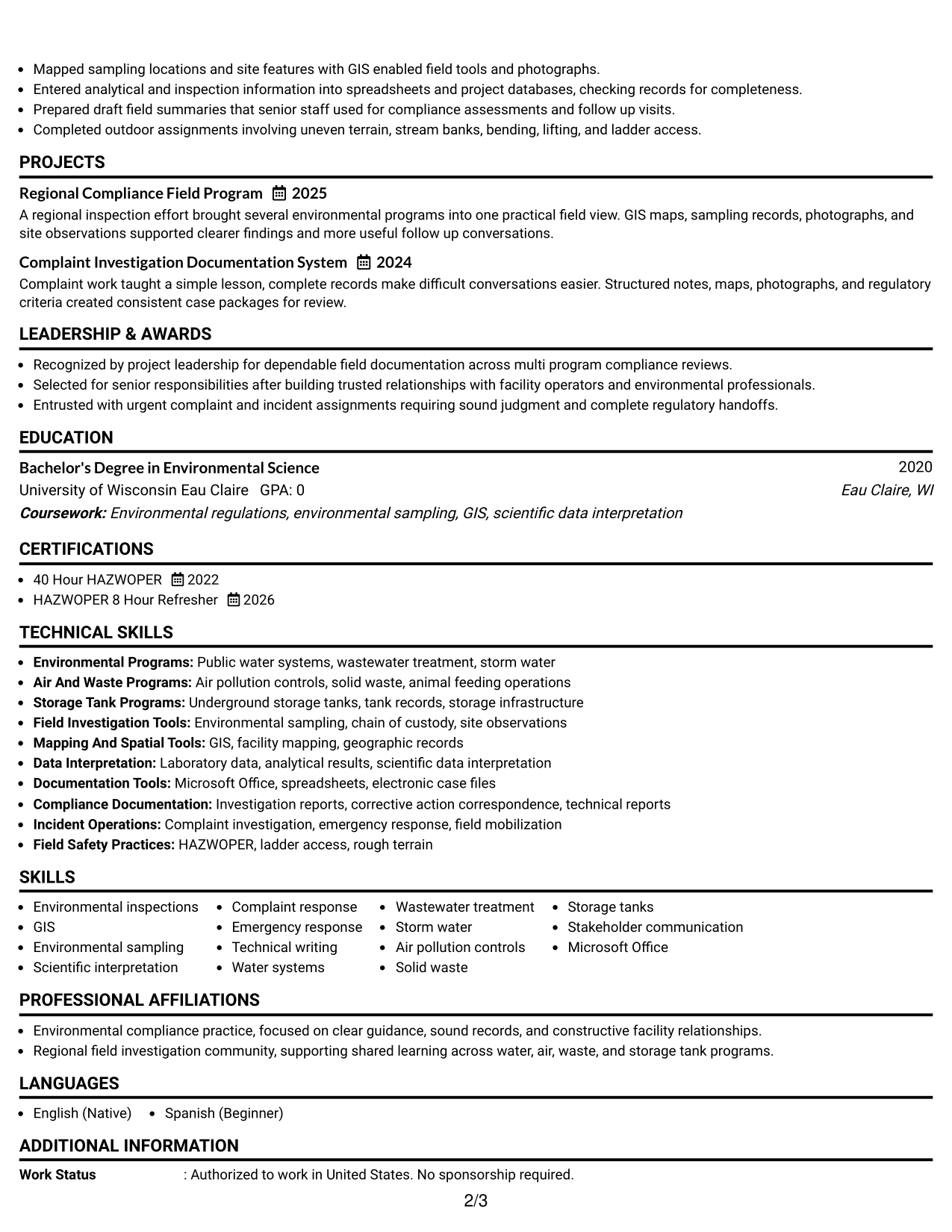 Resume Example Page 2