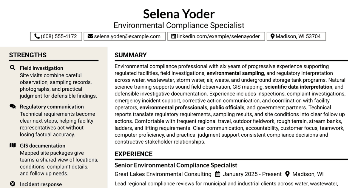 7 Environmental Compliance Specialist Resume Templates with Example