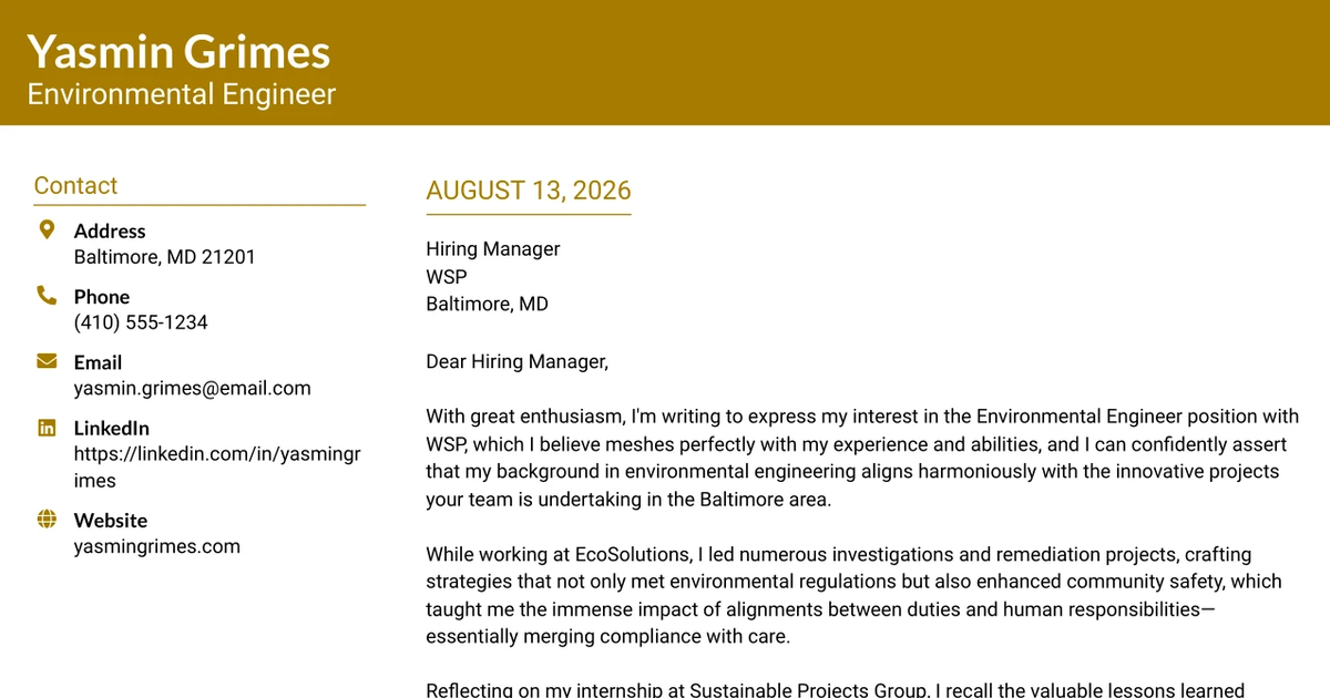 30+ Environmental Engineer Cover Letter Templates with Example 2026