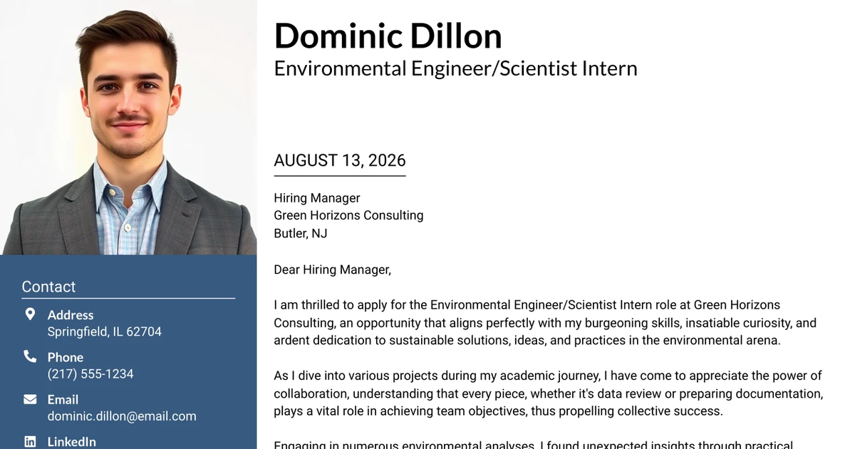 30+ Environmental Engineer/Scientist Intern Cover Letter Templates with Example 2026