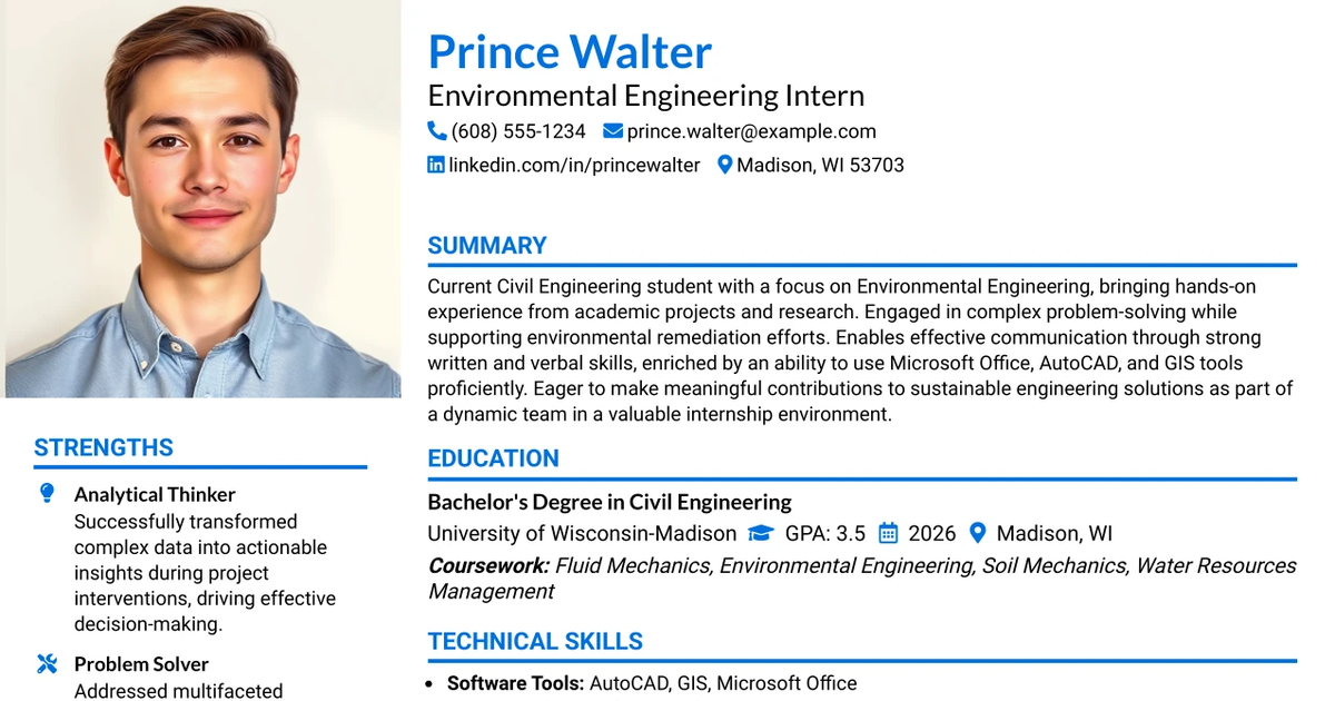 33 Environmental Engineering Intern Resume Templates with Example 2026 (ATS-Optimized)