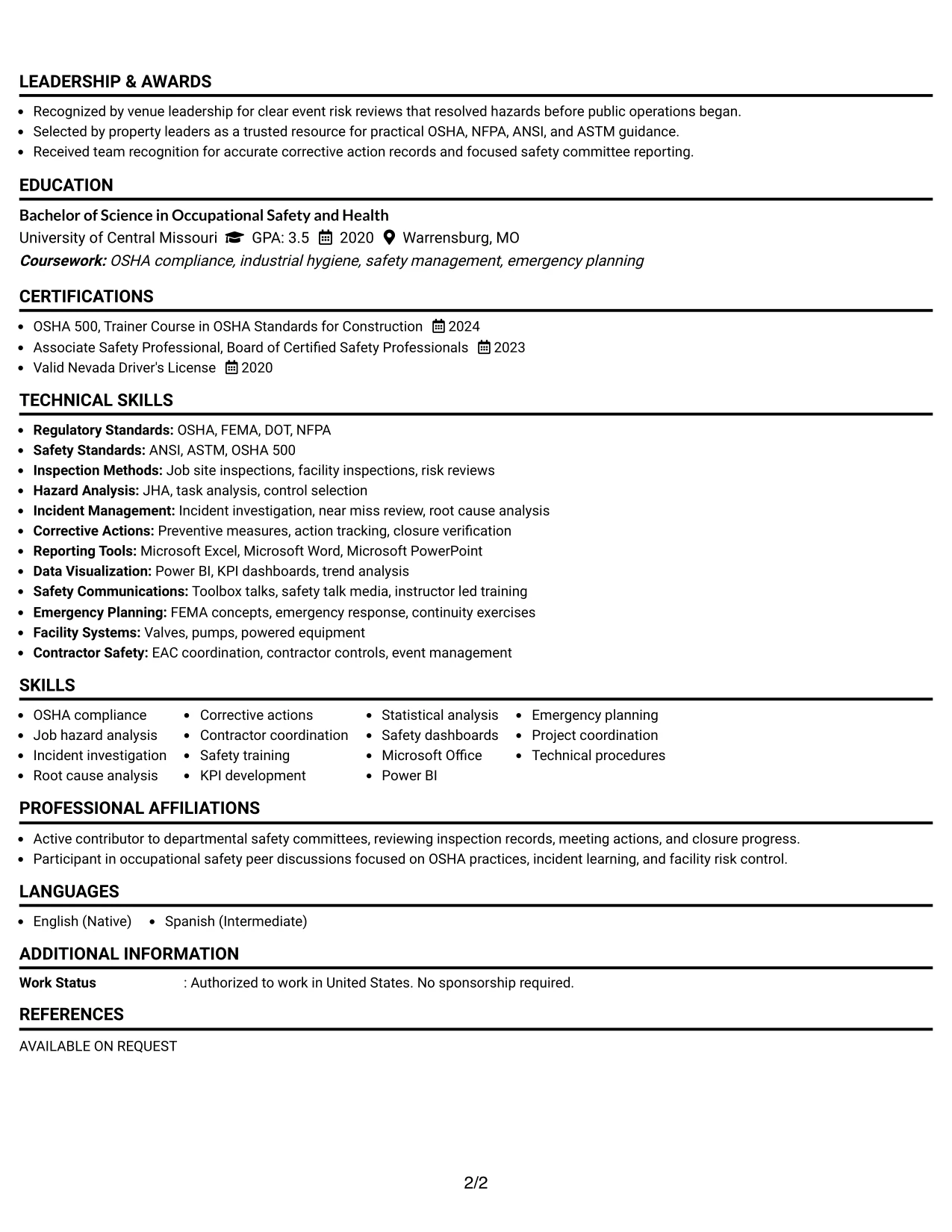 Resume Example Page 2