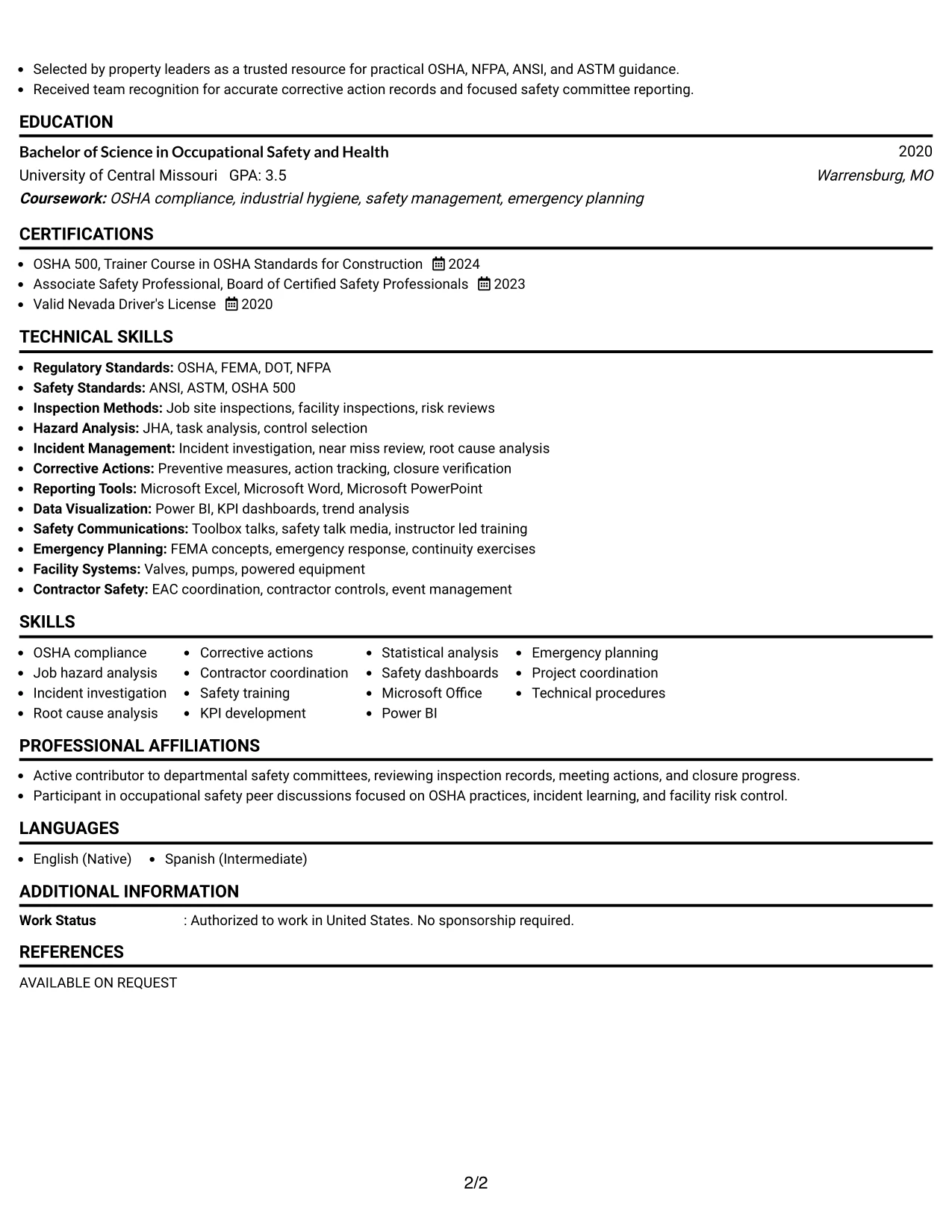 Resume Example Page 2