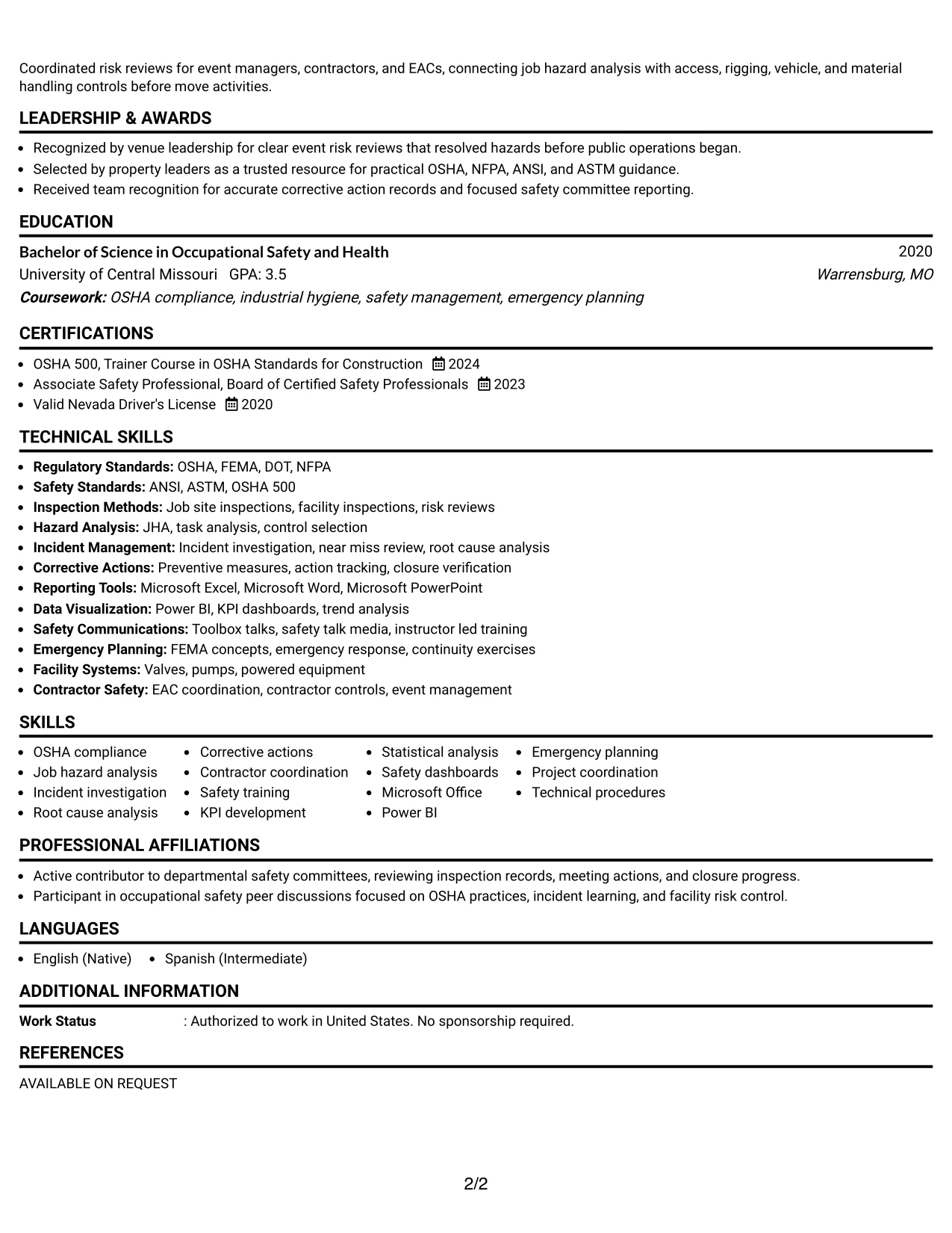 Resume Example Page 2