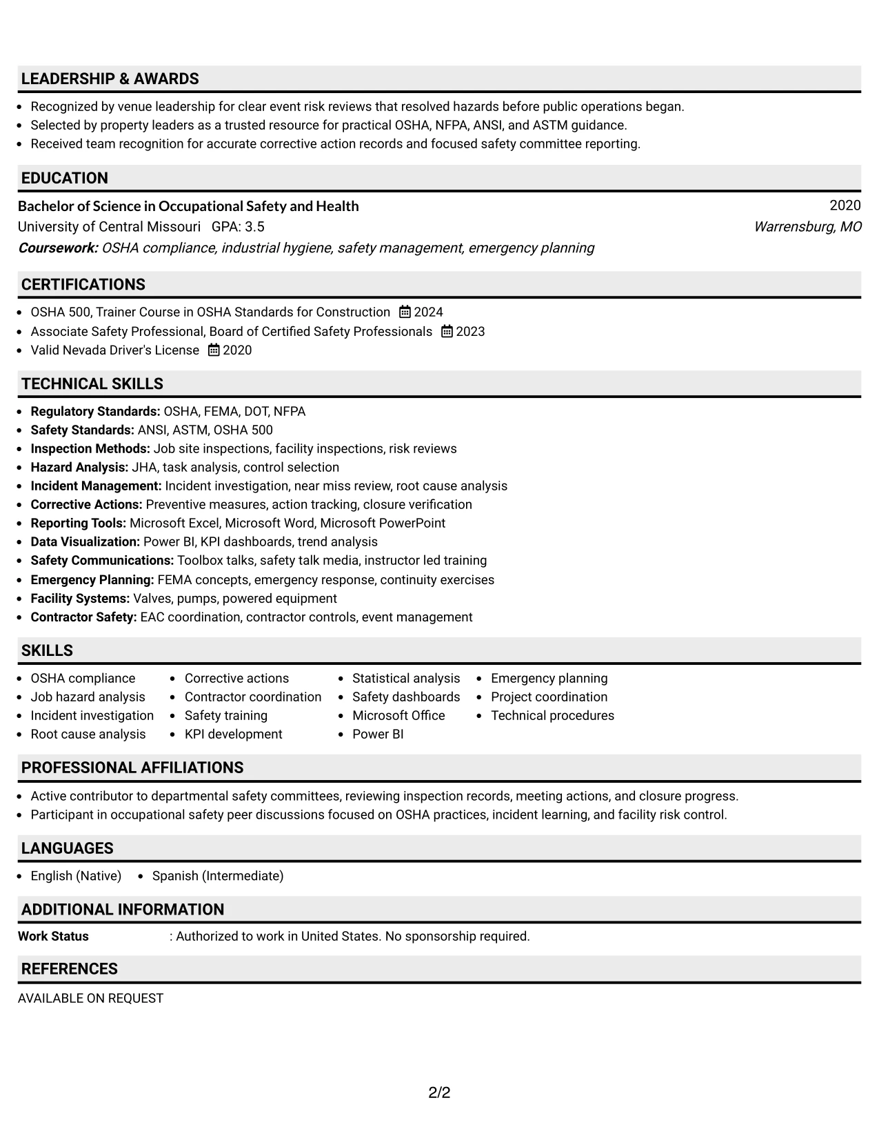 Resume Example Page 2
