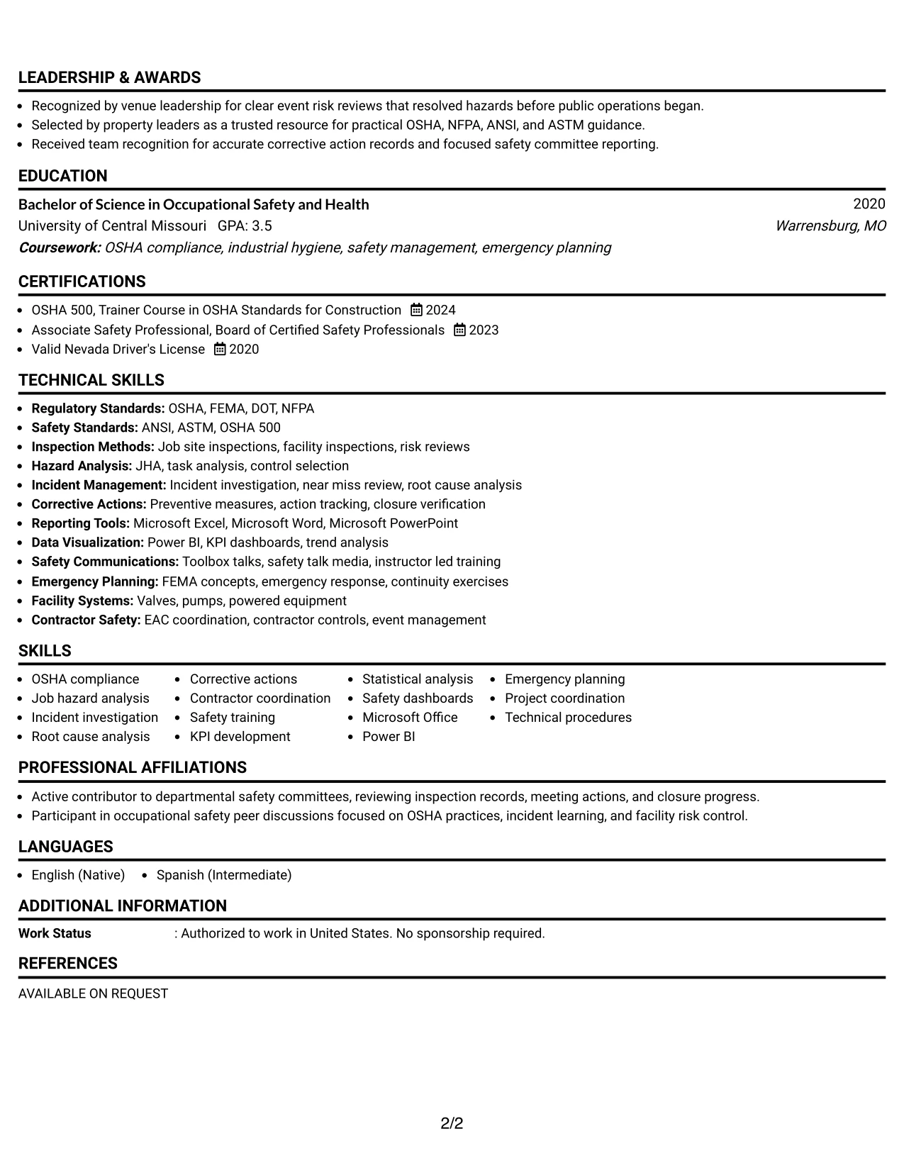 Resume Example Page 2