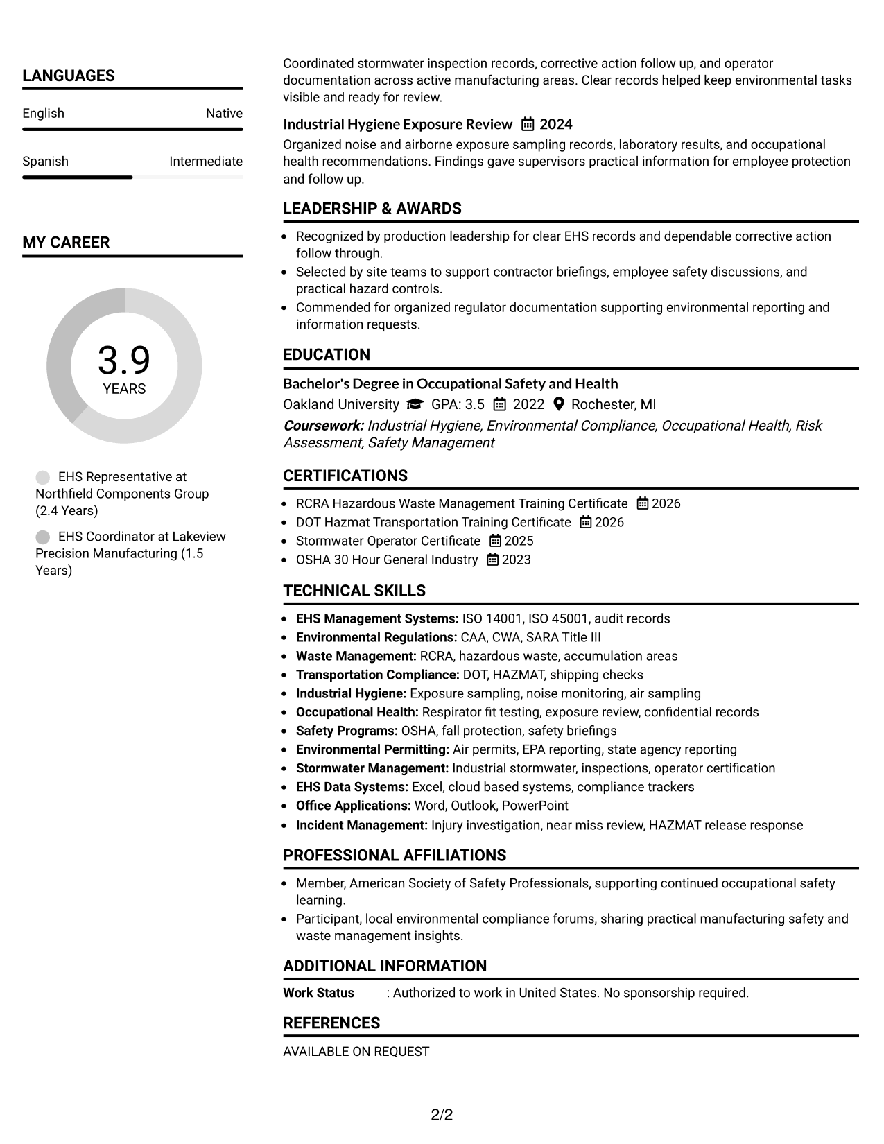 Resume Example Page 2
