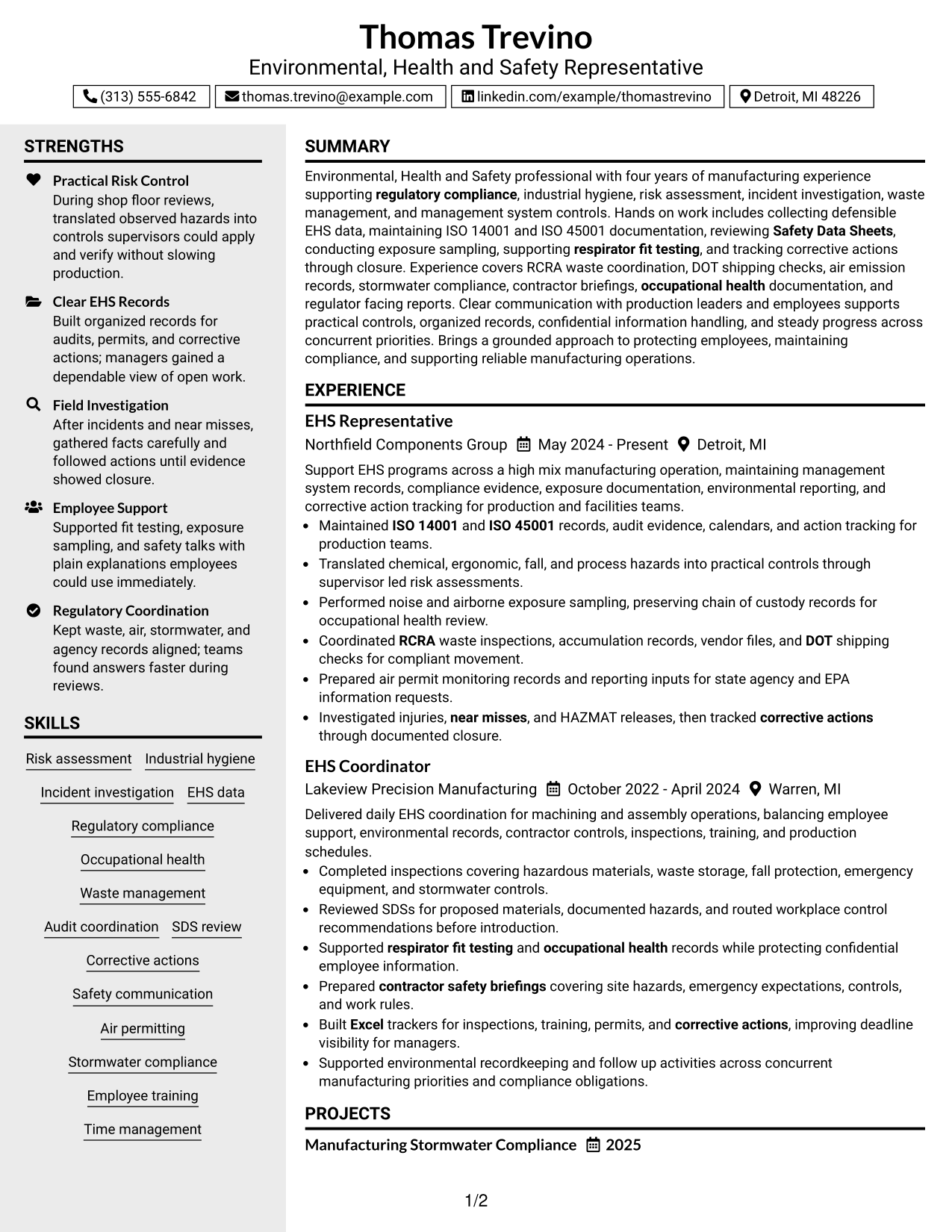 Resume Example Page 1