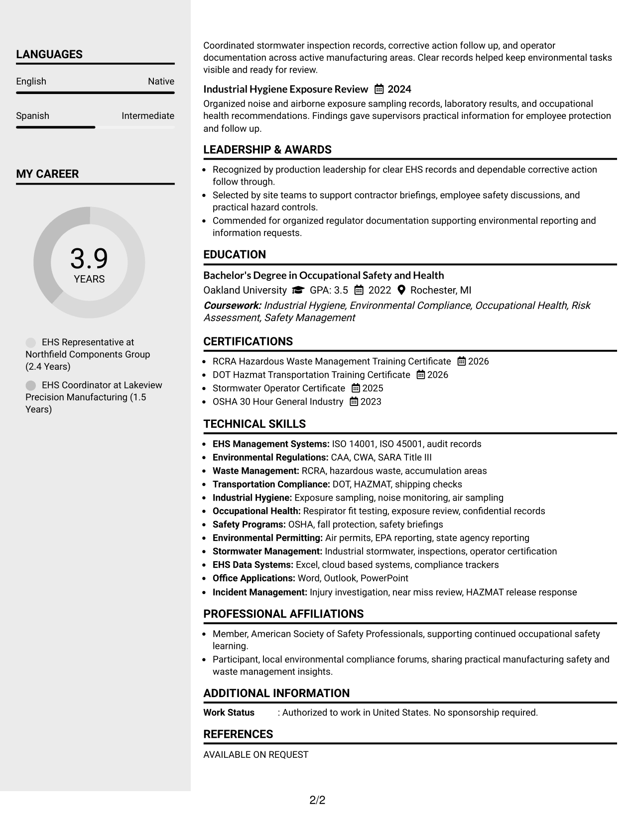 Resume Example Page 2