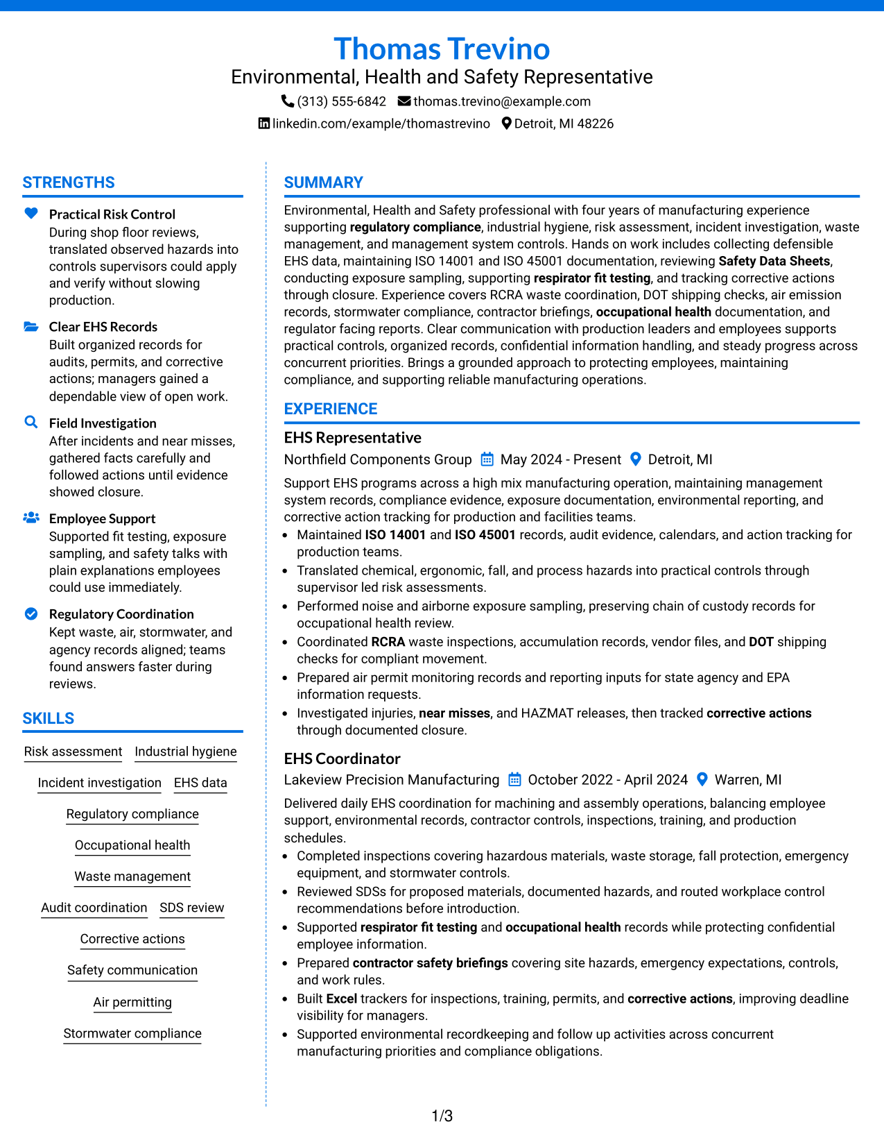 Resume Example Page 1
