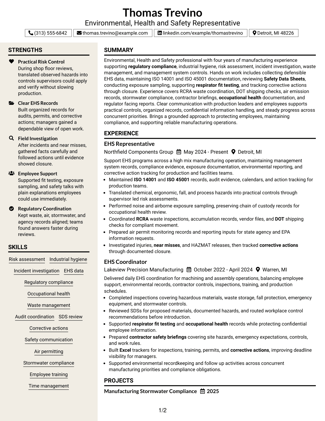 Resume Example Page 1