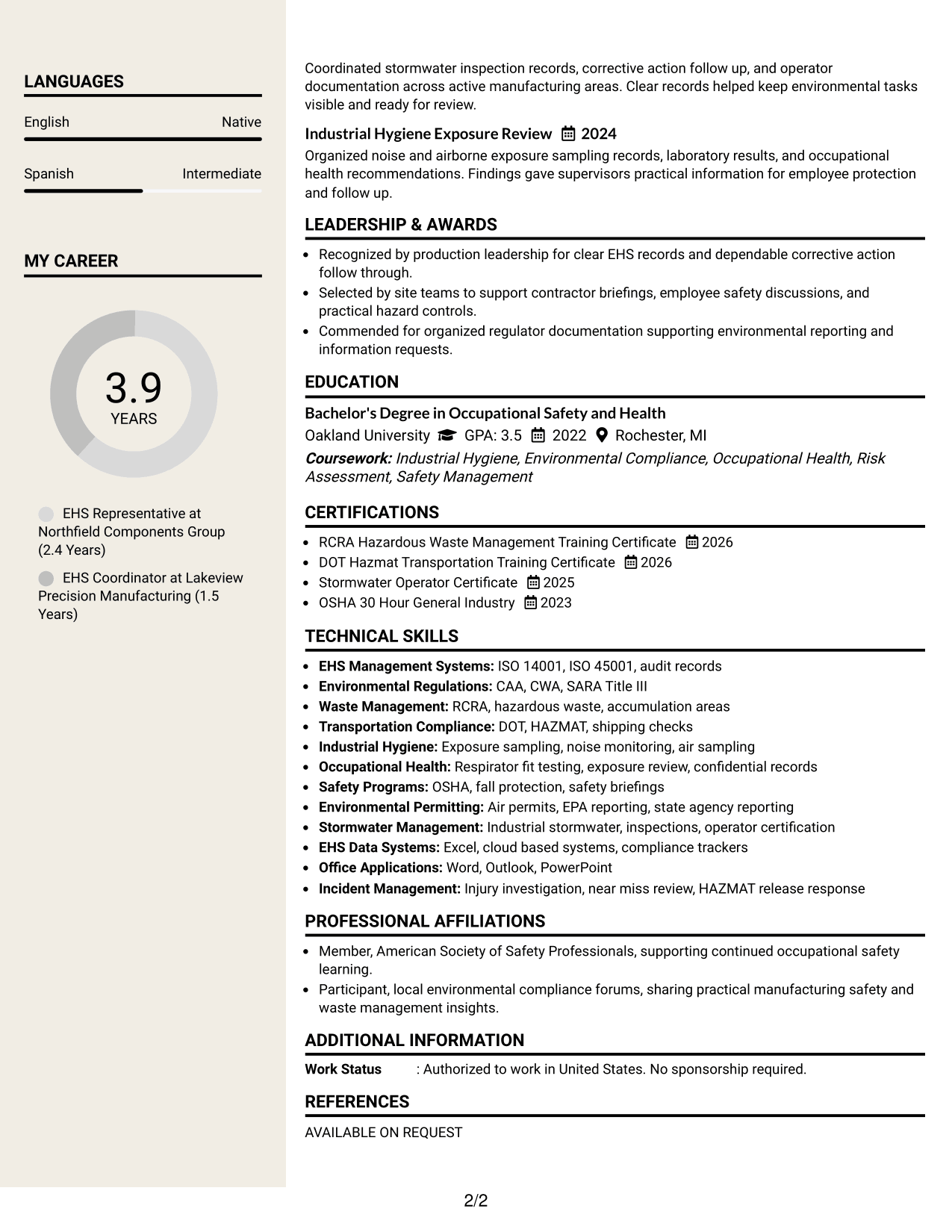 Resume Example Page 2