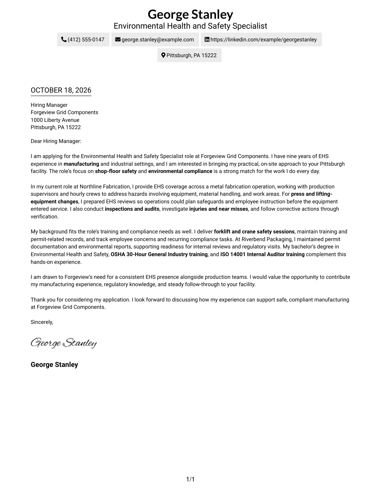 Cover letter example — page 1