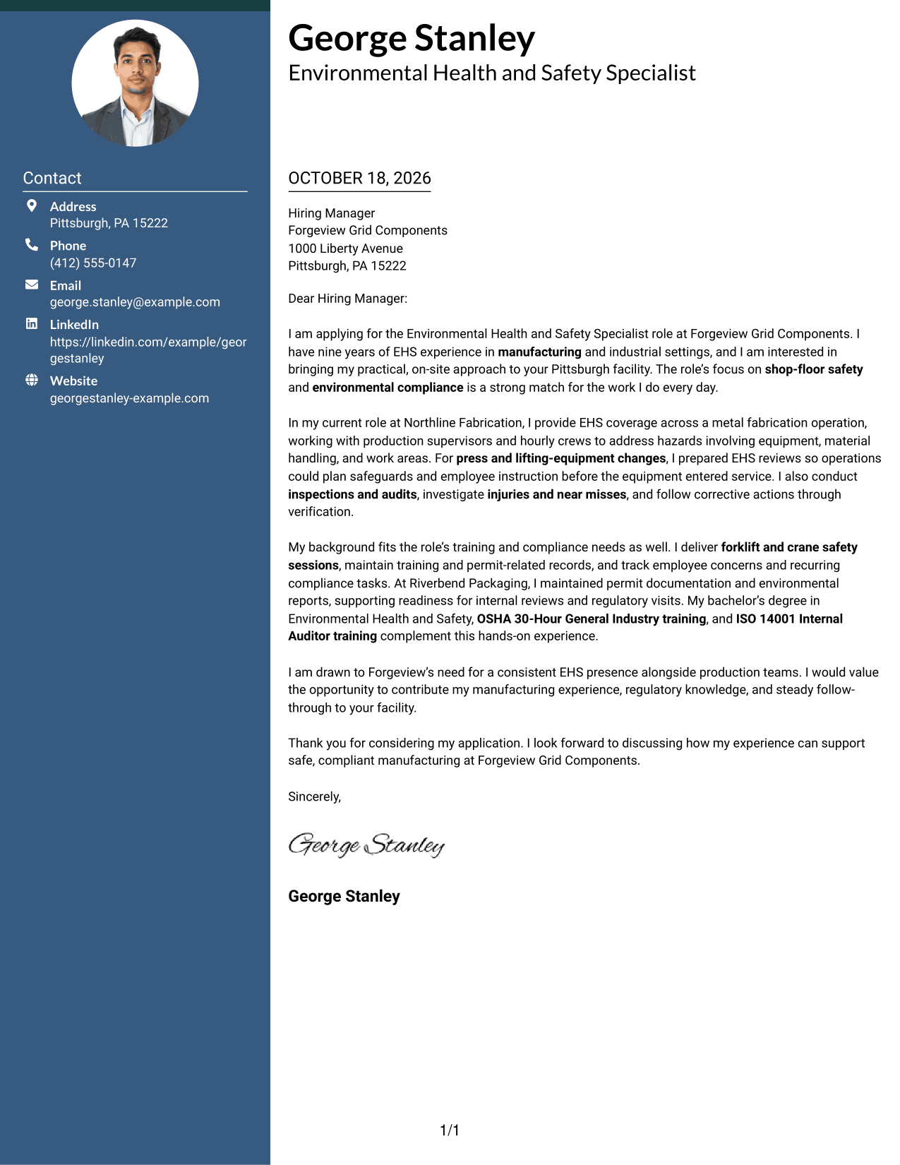 Cover letter example — page 1
