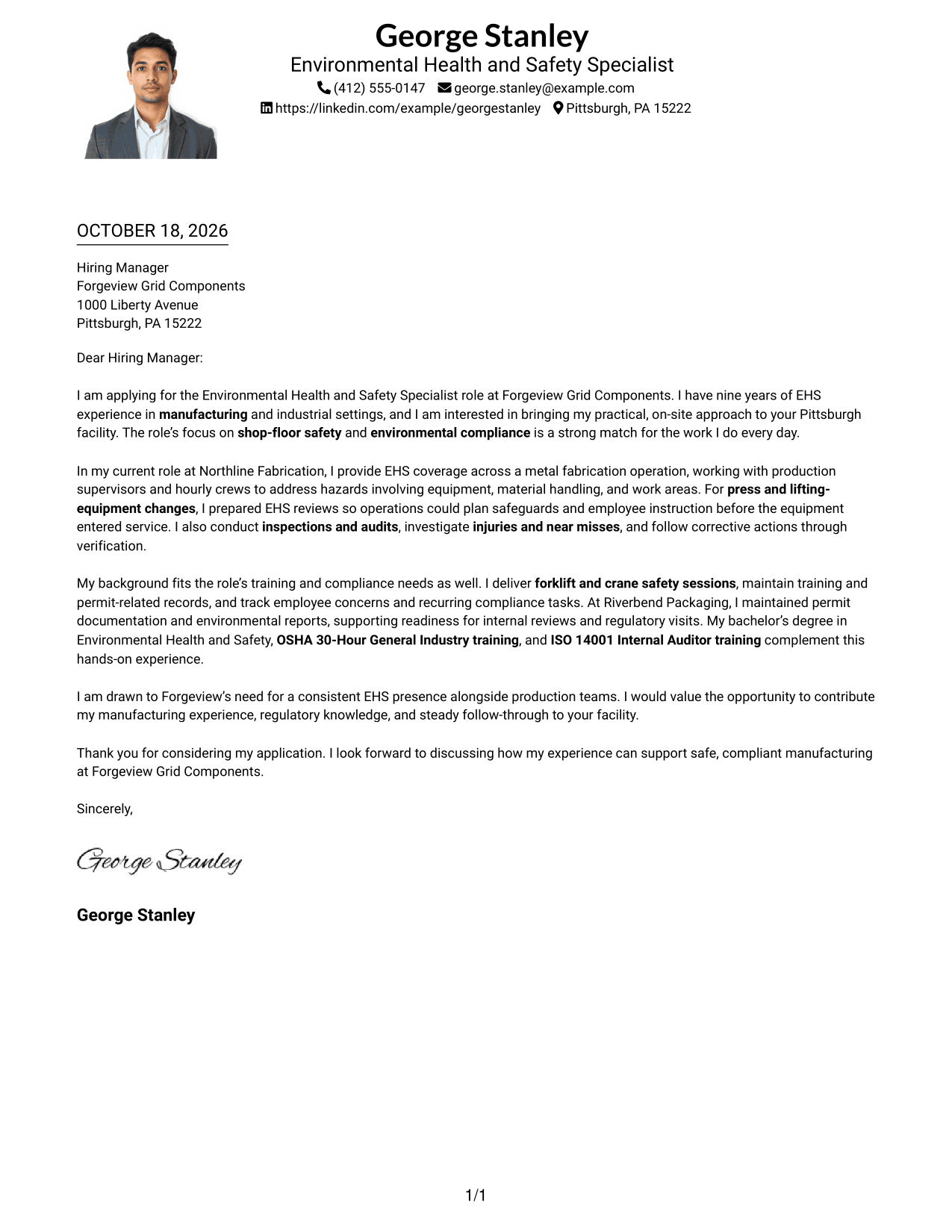 Cover letter example — page 1