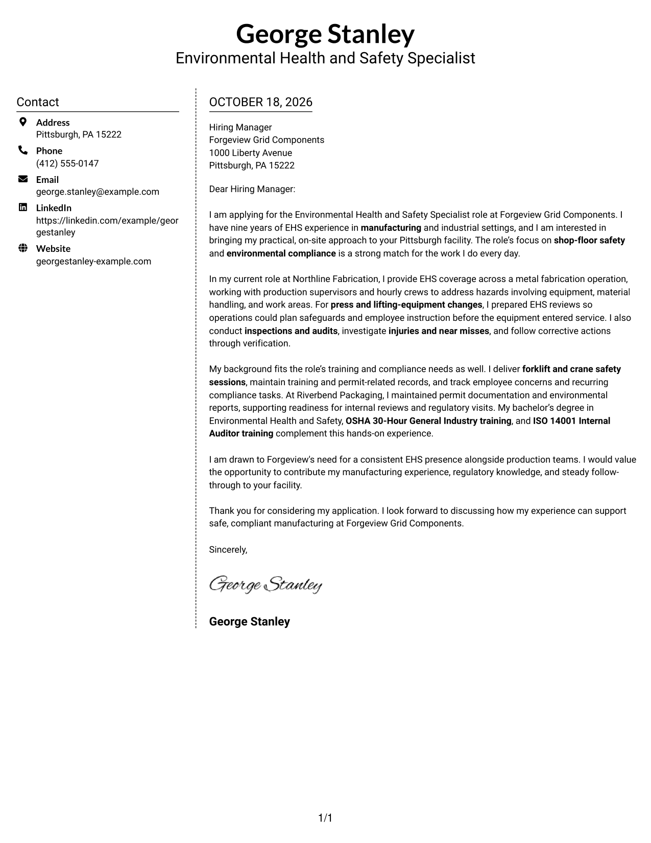 Cover letter example — page 1