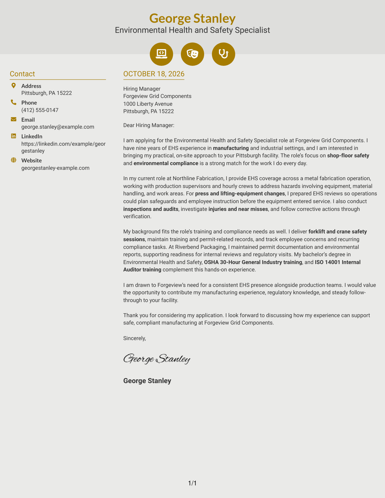 Cover letter example — page 1