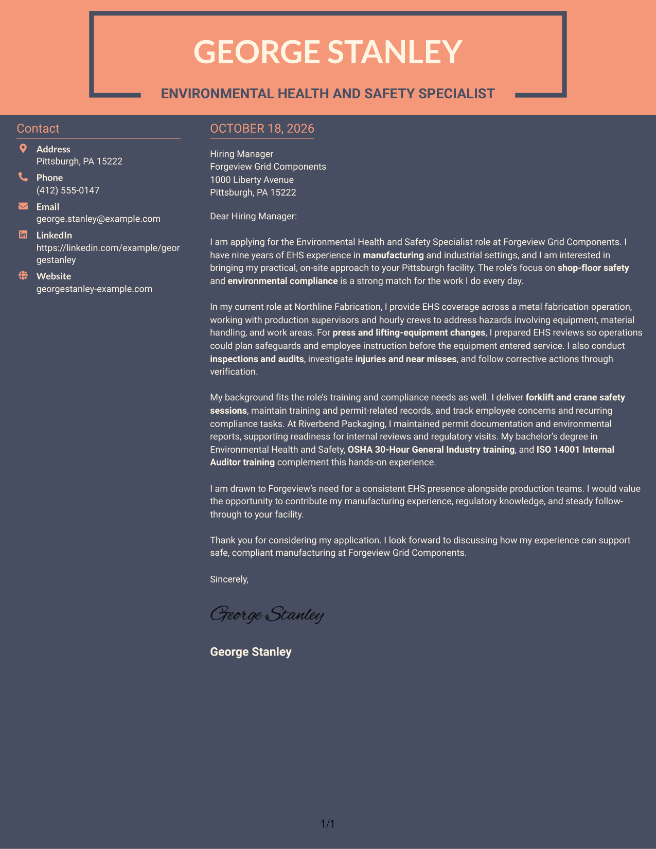 Cover letter example — page 1