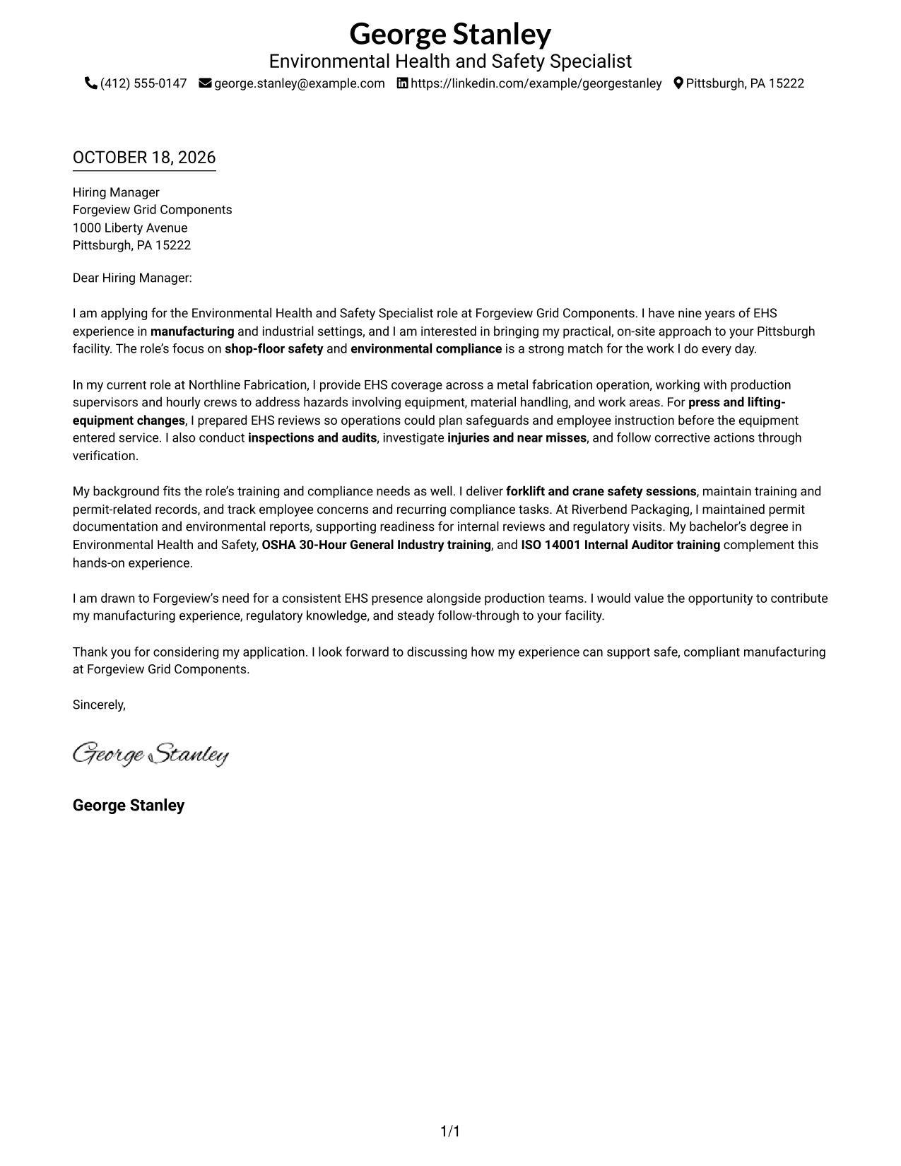 Cover letter example — page 1